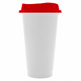 Gifts: стакан с крышкой color cap white, белый с красным 