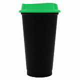 Gifts: стакан с крышкой color cap black, черный с зеленым 