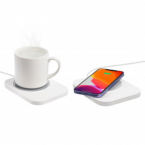 Gifts: кружка с подогревом и беспроводной зарядкой dual base plus, белая 