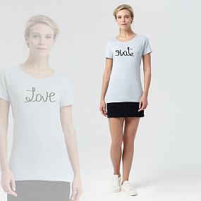 Gifts: футболка женская hate-love, голубая 