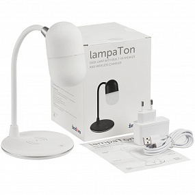 Gifts: лампа с колонкой и беспроводной зарядкой lampaton, белая 